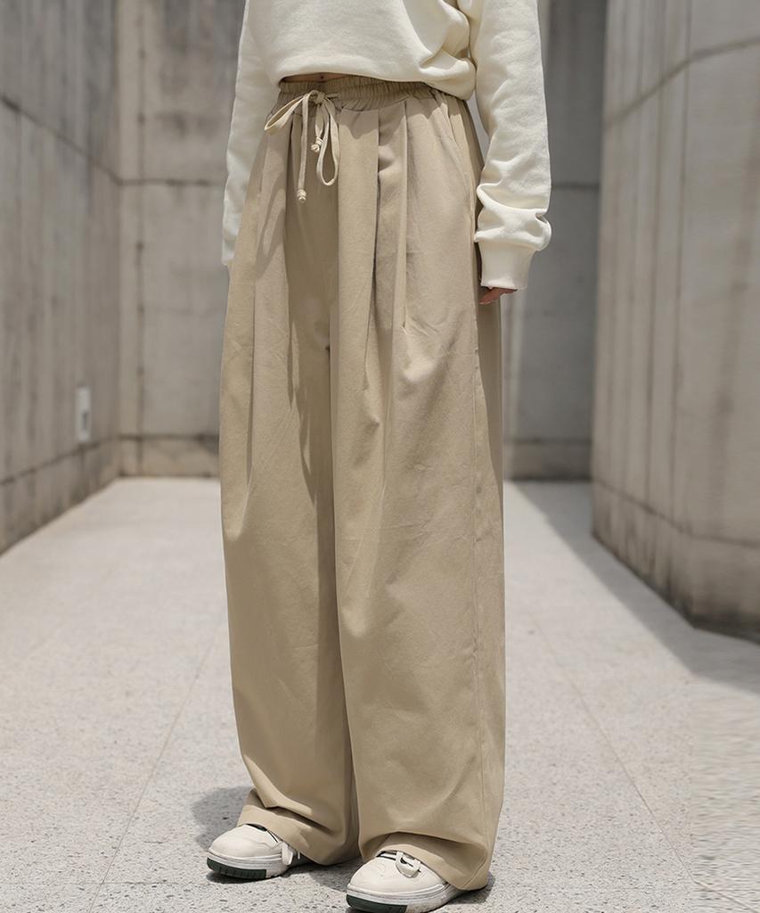 Ppaeppae String Banding Two-Pintuck Wide Cotton Pants