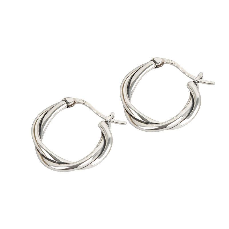 

925 Sterling Silver Earrings Charm Women Trendy Jewelry Vintage Weave Simple Retro Party Accessories Gifts Round Gold Earring белый