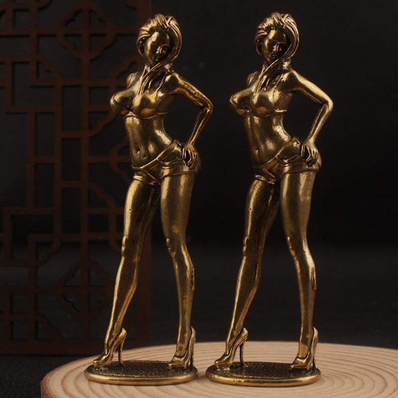 1 Piece Sexy Bikini Beauty Figurine Solid Copper Beautiful Woman Ornament Girl Model Collectible Statue Gifts For Man Brothers