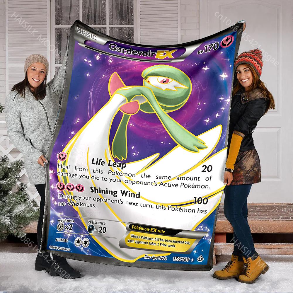 1 Stück Japan Pokémon Gardevoir Karten-Print-Decke für Erwachsene und Kinder, Warme Decken für Zuhause, Reisen, Auto, Camping, Picknick, Luxusgeschenke