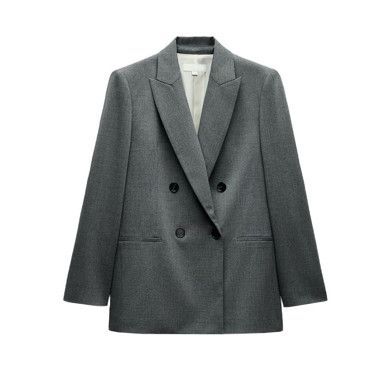 Double Breasted Suit with Padded Shoulder Outwear 2129095 Pleated Wide Leg High Waist Casual Trousers 2125095