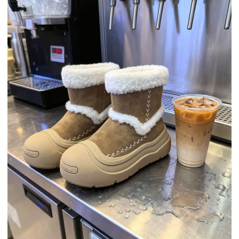 Milk blue fur integrated warm snow boots women's autumn and winter new small thick-soled velvet non-slip cotton boots