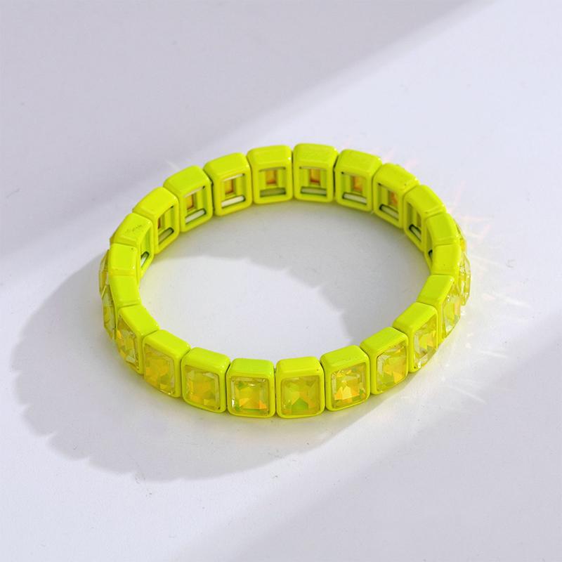 Square Colorful Crystal Enamel Bangle Elastic Geometric Women Rainbow Beaded Bracelets Jewelry Accessories Colored Bracelet