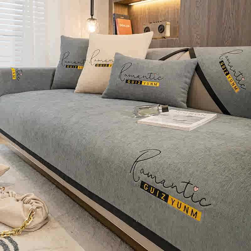 Light Luxury Chenille Sofa Cushion, Universal In All Seasons, Non-Slip Embroidery, High-End Seat Cushion, Sofa Cover, Cover Cloth, Backrest Towel