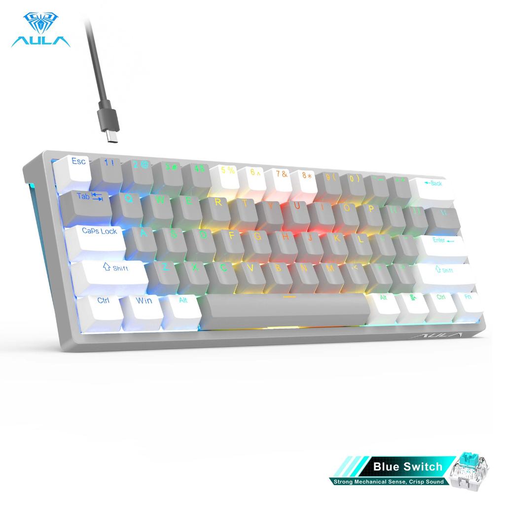 Aula F3261 RGB Effect USB Mini Mechanical Gaming Keyboard Red Switch 61 Keys Wired Separated Detachable Cable for Mac Windows