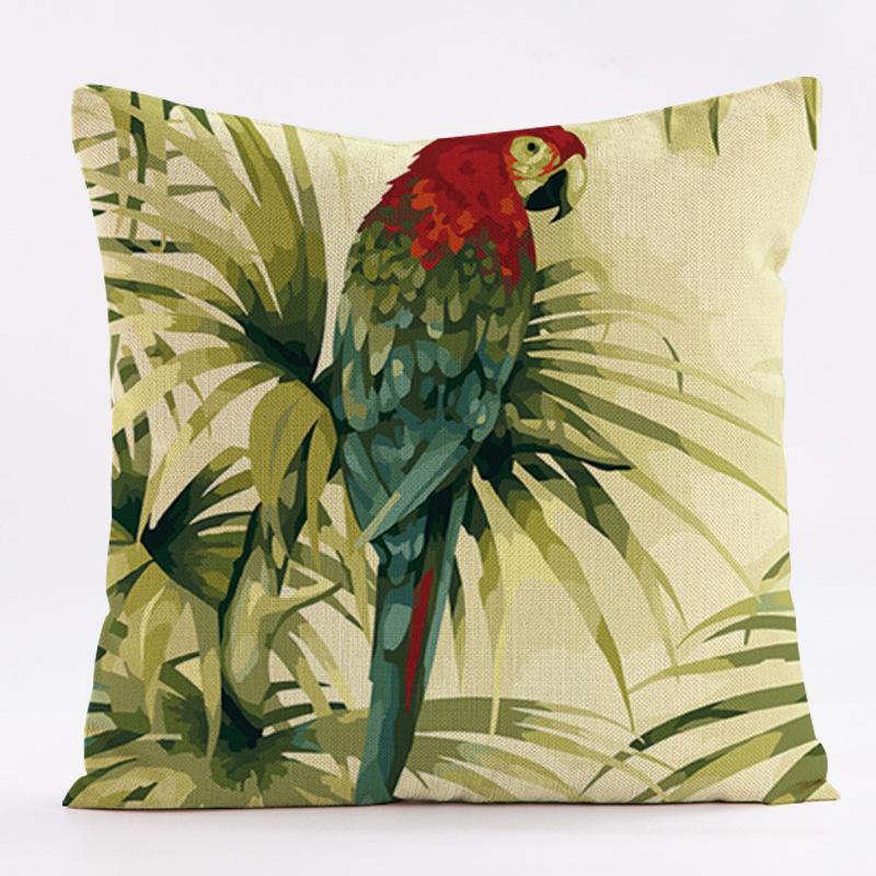New Flower-and-bird Tropical Plant Waterproof Pillowcase, Printed Sofa Cushion, Detachable and Washable Pillow 45x45cm (Pillow Insert Not Included)