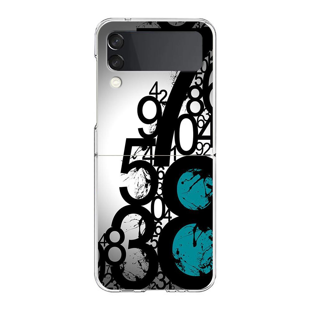Phone Cover For Samsung Galaxy Z Flip 7 6 5 4 Case Transparent For Samsung Z Flip 3 Hard PC Foldable Shell Number Pattern Capas