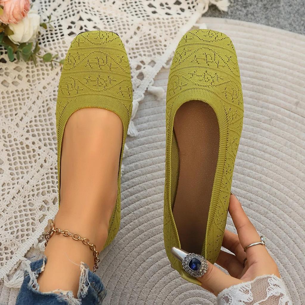 New Women's Flats Spring Autumn Fashion Square Head Solid Light Mouth Candy Mesh Breathable Large Women's Flat Shoes Single Shoe