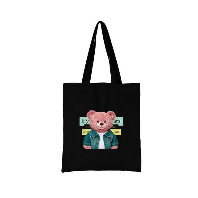 Women Shopping Bag All-match Bear Series Handbag Foldable Reusable Cloth Shopper Harajuku Style Bag Student Canvas Tote Bag