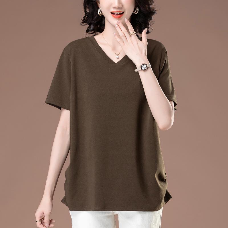 Women's Plus Size Loose Fit Solid Color Short Sleeve Summer Tee