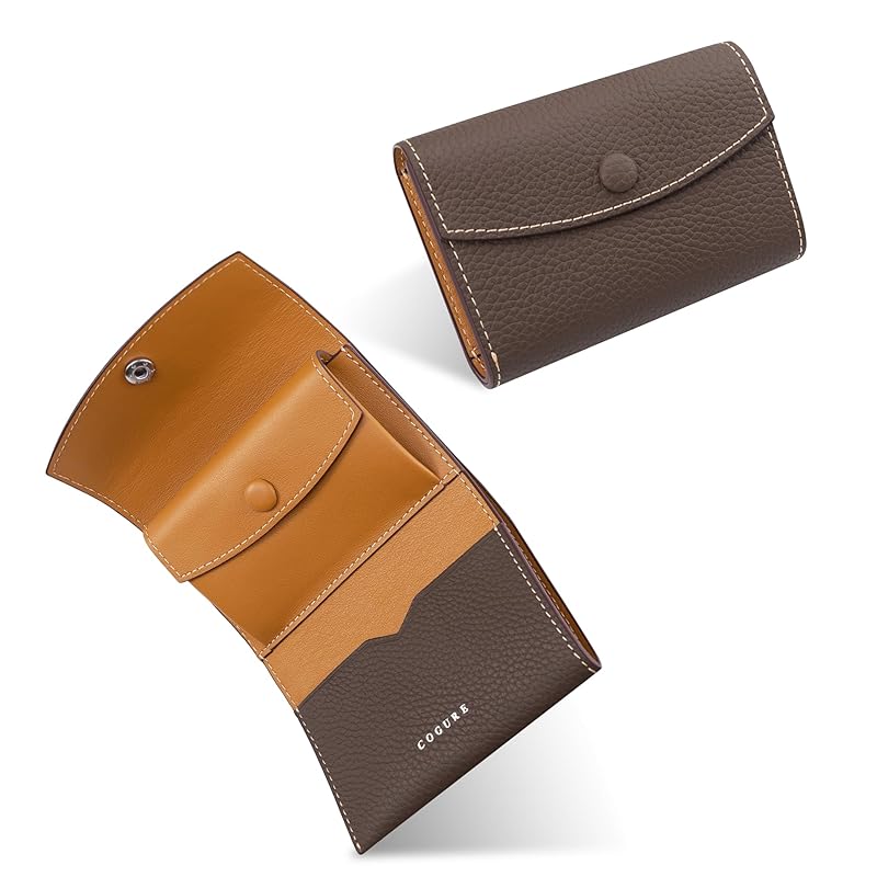 

[COGURE] Kogre wallet tri-fold ladies men s genuine leather shrink calf leather compact brand mini wallet wallet coin purse card holder with gift box