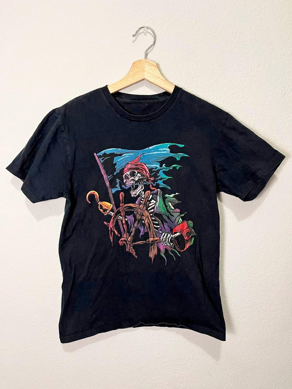 Pirate Skeleton Graphic T Shirt Black Gildan Gothic Halloween Skull S S разноцветный