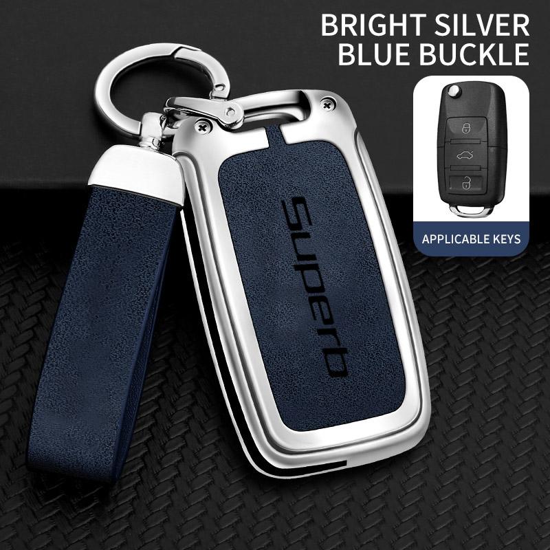 AAAJC1 Suitable for Skoda Superb 2 3 A7 car keychain zinc alloy key bag high-end genuine leather car key shell auto accessories