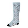 European and American Spring and Summer New  Boots Denim Sequined Thick Heel Fish Mouth High Boots Cool Boots