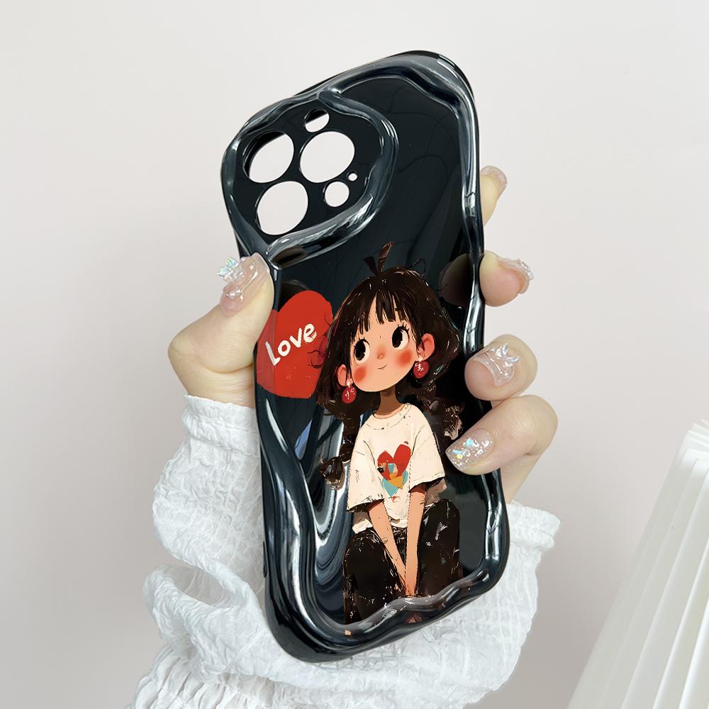 Roztomilý kreslený vzor krémová textura pouzdro vlnitý okraj měkký silikonový kryt pouzdro na telefon pro Huawei Honor Infinix Tecno iPhone