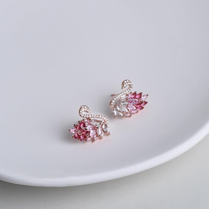 

Серьги-лебеди с цветным градиентом и цирконом, серебряная игла 925 пробы — модный японский и корейский стиль для девочек