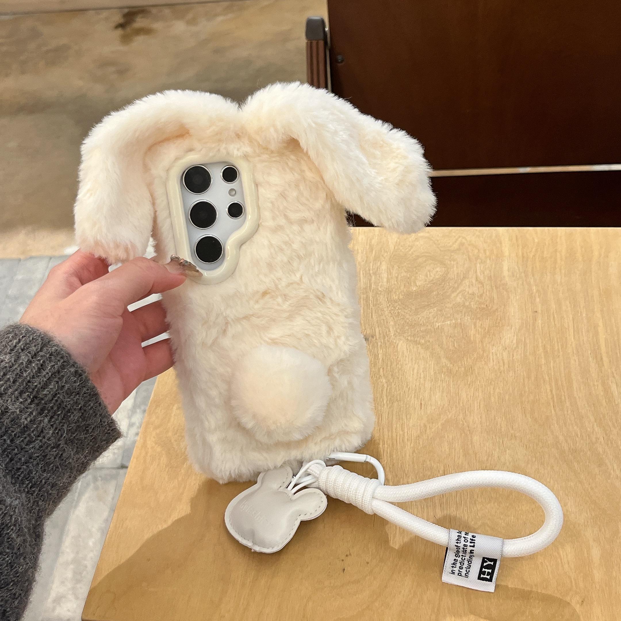 

Простой скользящий цветной чехол для телефона с плюшевым кроликом и цепочкой для Samsung Galaxy S24 Ultra For Samsung Galaxy S23