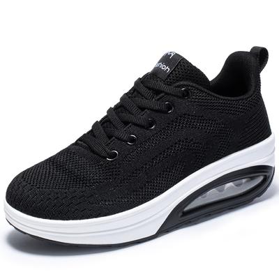 Women's Flying Woven Mesh Inner Heightening Women's Shoes Air Cushion Maximum High-top Shoes Sports Casual Shoes Air Cushion Women's Shoes