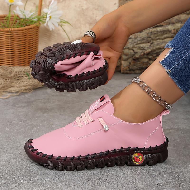 Fashion Women's Wide Fit (Sizes 35-45) Leather Sneakers Flat Elastic Slip-On Loafers – Comfortable Casual Shoes for Moms Women's Shoes