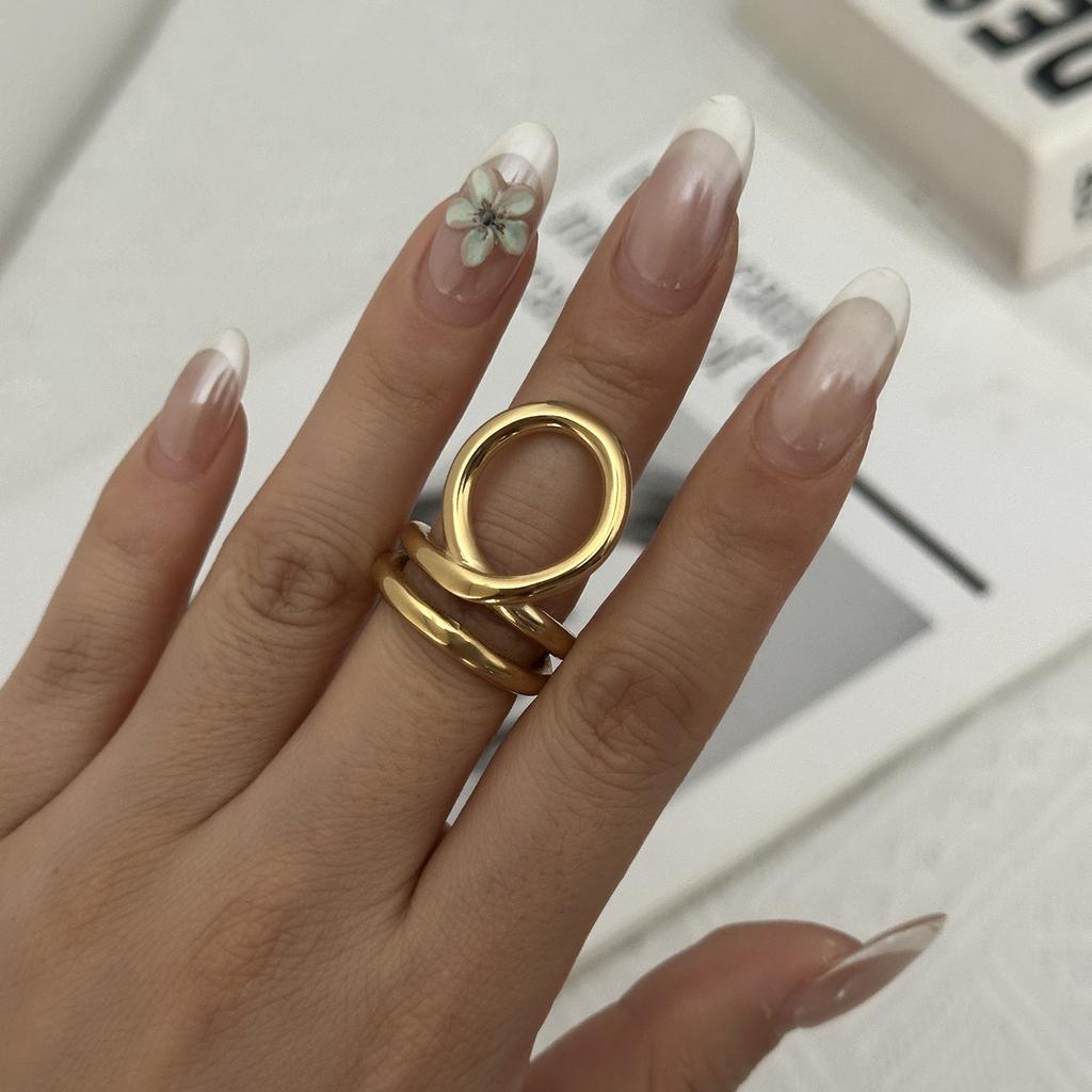 Stainless Steel Irregular Geometry Ring for Women Men Gold Color Leaves Twist Cross Wave Pattern Finger Ring Minimalist Jewelry