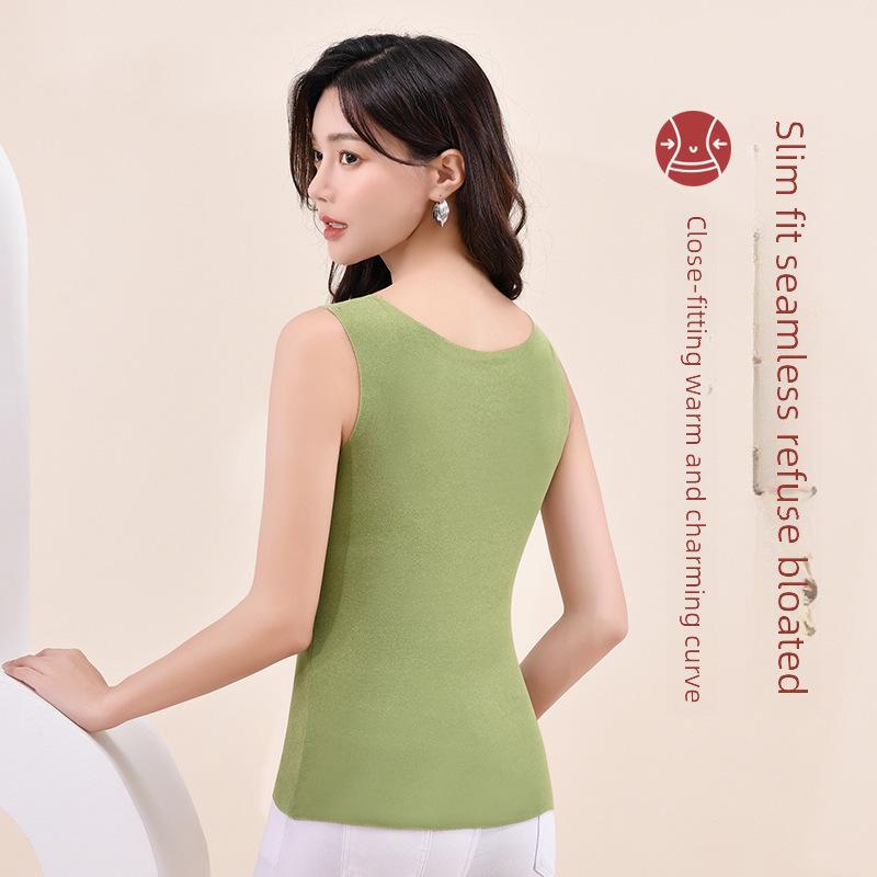 Women's German Velvet Self-Heating Thermal Vest: Double-Sided Brushed, Seamless, Solid Color, Thick, Autumn/Winter