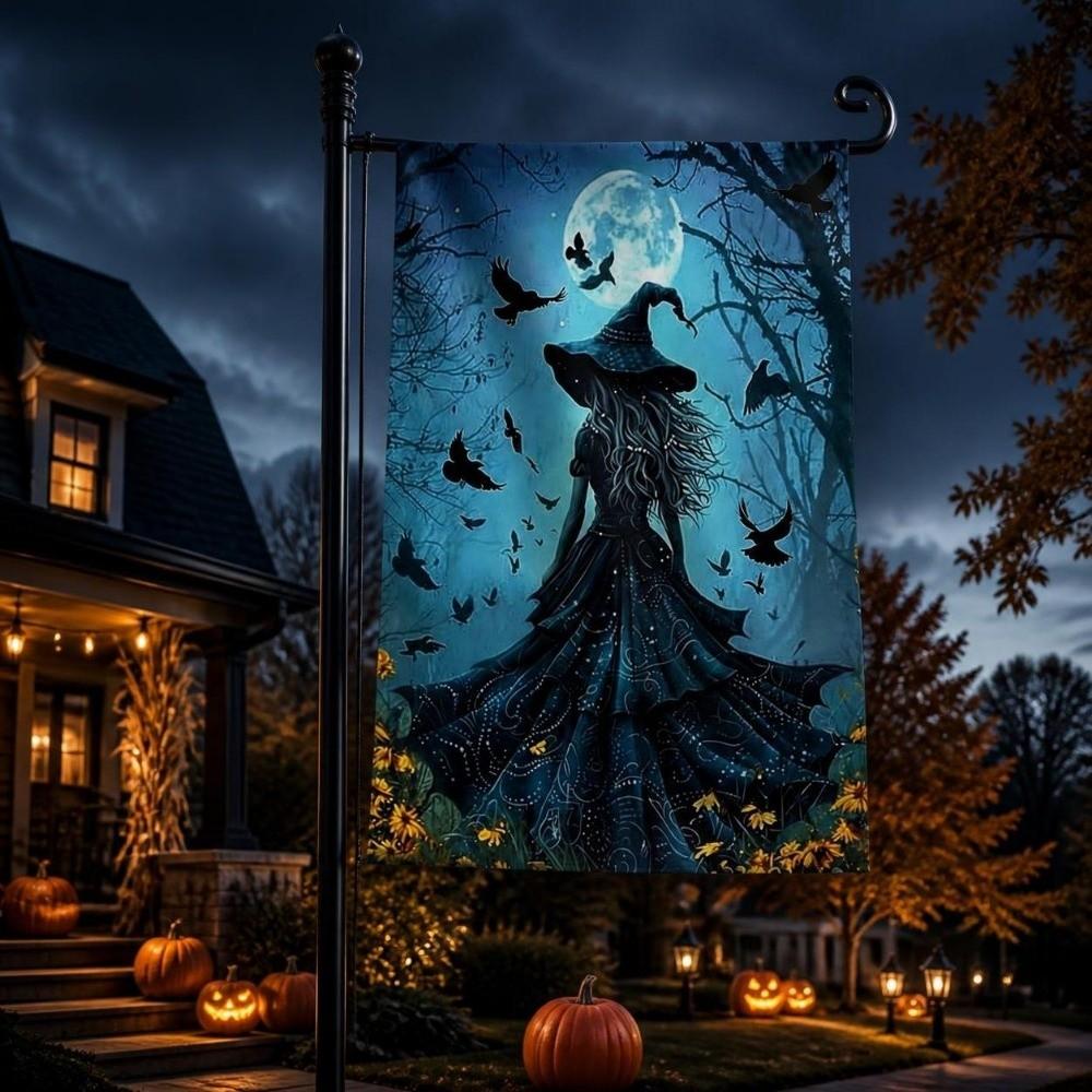 Ghost Welcome Garden Flag Witch Cat Background Cloth Garden Art Halloween Flag Outdoor