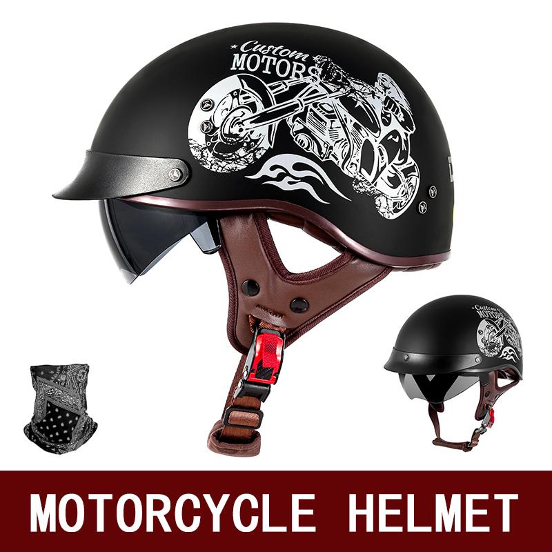 Motorcycle Semi-helmet Retro Helmet for Men and Women Cruise Motorcycle Helmet Portable Breathable Summer American Electric Car