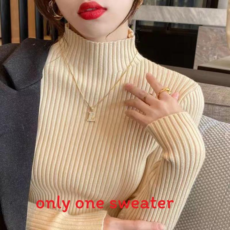 Womens Knit Sweater With Stand Collar And Spliced Design For Elegant Office Wear