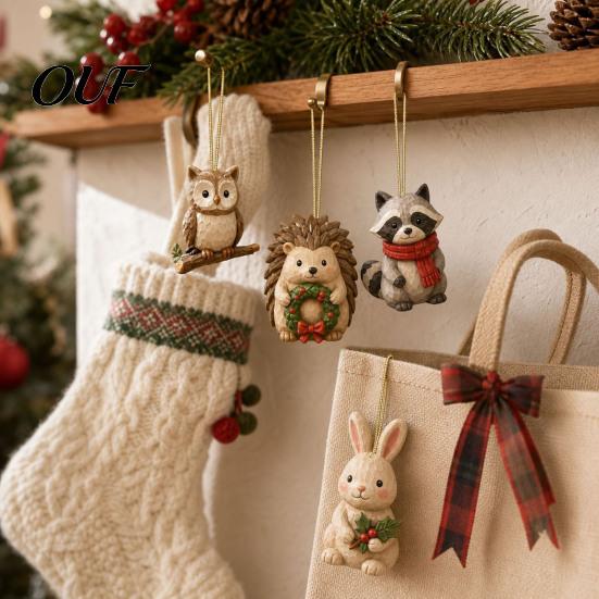Collectible Christmas Figures Woodland Animal Advent Calendar, 24-Day Countdown Set with Forest Calendar Critter Ornaments, 2D Acrylic Tree