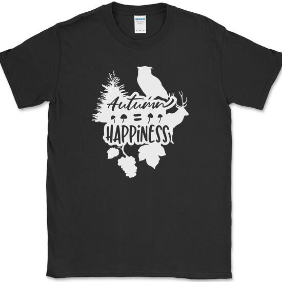 

Autumn Happiness T-Shirt Fall Thanksgiving Holiday Seasonal Leaves Tee L
