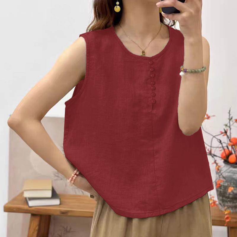 

ZANZEA Женские летние хлопковые майки без рукавов с круглым вырезом и свободного кроя XL вино красного