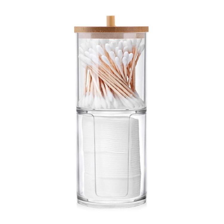 Qtip Holder Dispenser with Bamboo Lid Cotton Ball Pads Swabs Holder Jar Bathroom