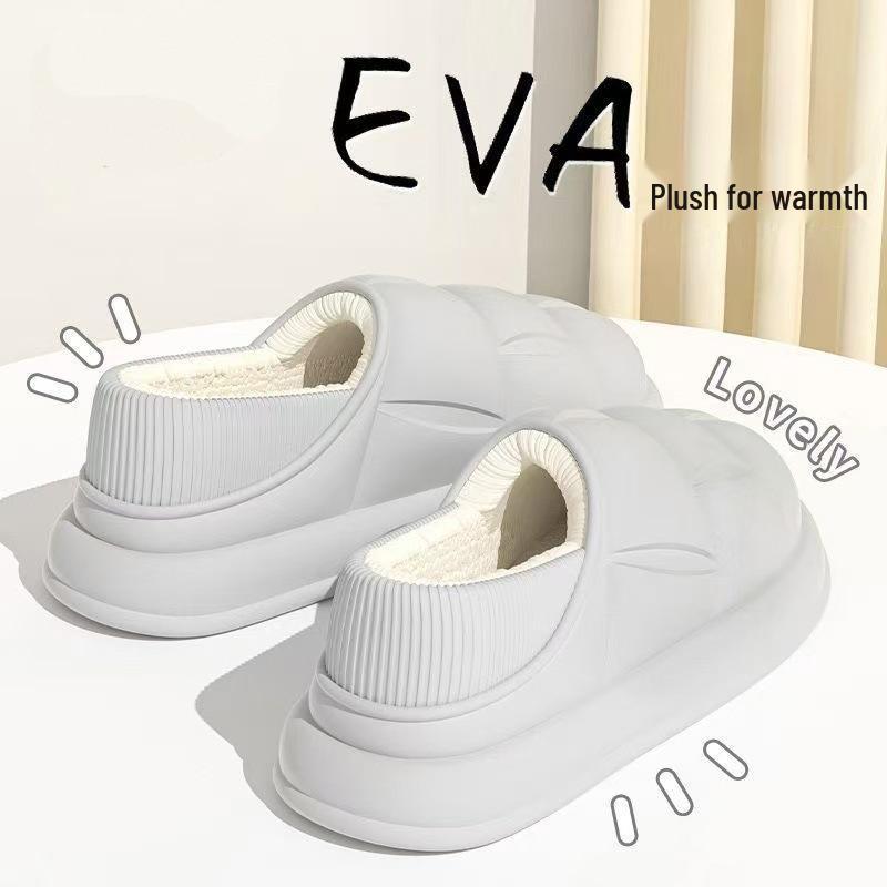 Damen Plüsch Warme Baumwoll Hausschuhe: Wickelabsatz, Geschlossene Zehenpartie, Hauskomfort, Nach der Geburt geeignet.