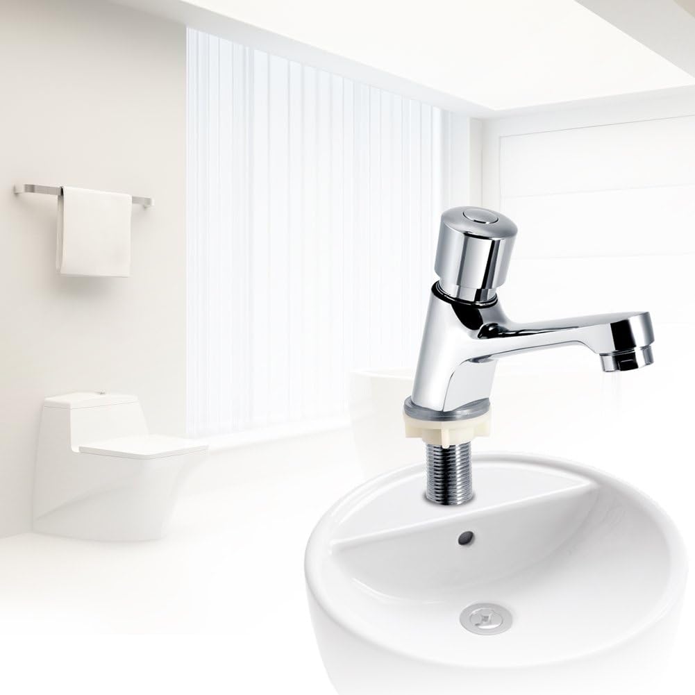 Bathroom Sink Taps, Public Kitchen Bathroom Chrome Plated Self Closing Water Saving Time Delay Basin Sink Tap Faucet.