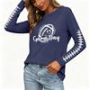Women's Stylish Long Sleeve Rugby-Inspired Printed Top, Neck with Side Slit for Casual Wear