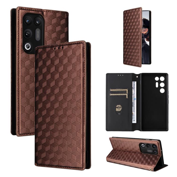 Cubic Grid Texture Flip Leather Phone Case