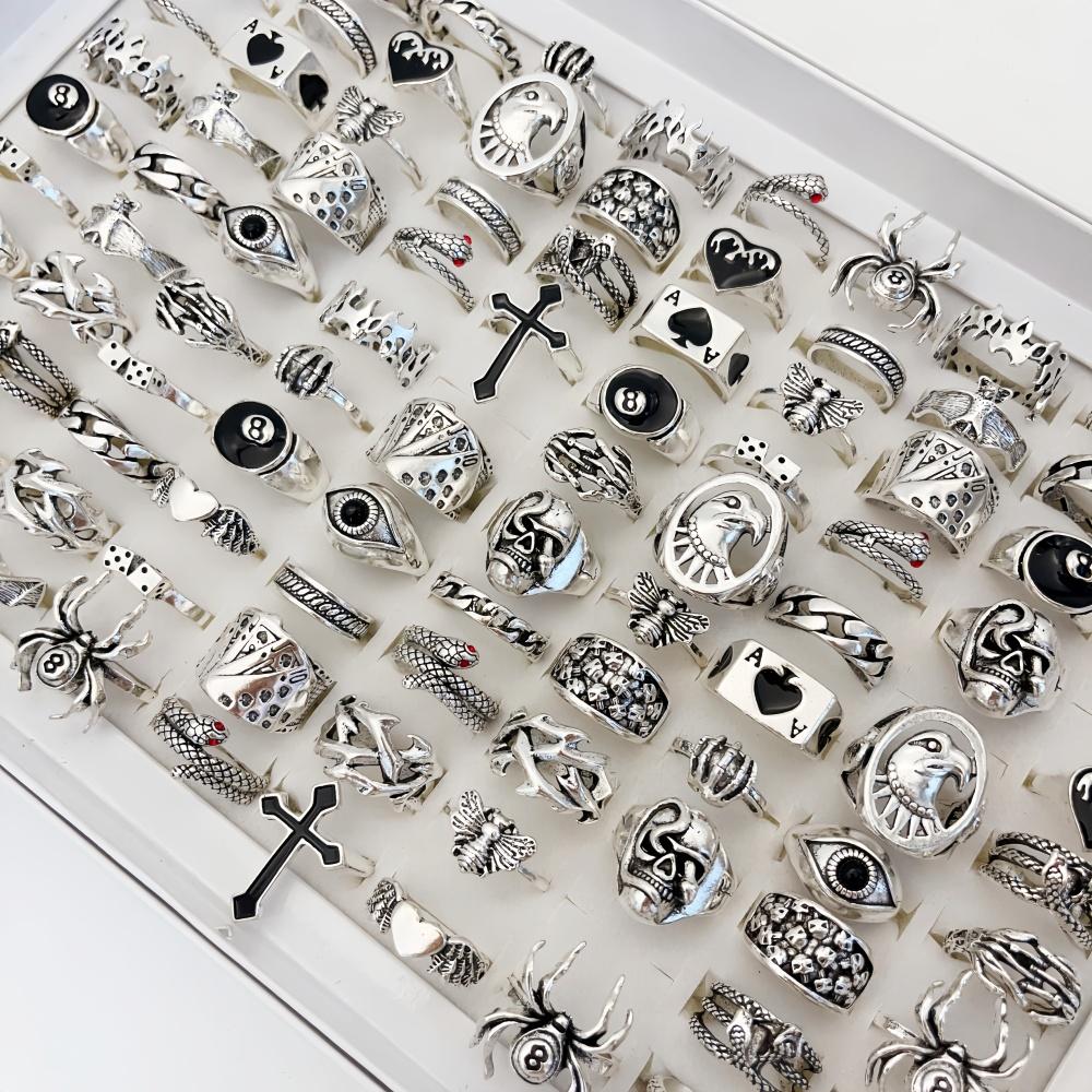 20Pieces Vintage Punk Rings Set For Women Men Mix Style Hip Hop Heart Snake Skull Eye Finger Ring Jewelry Party Gift