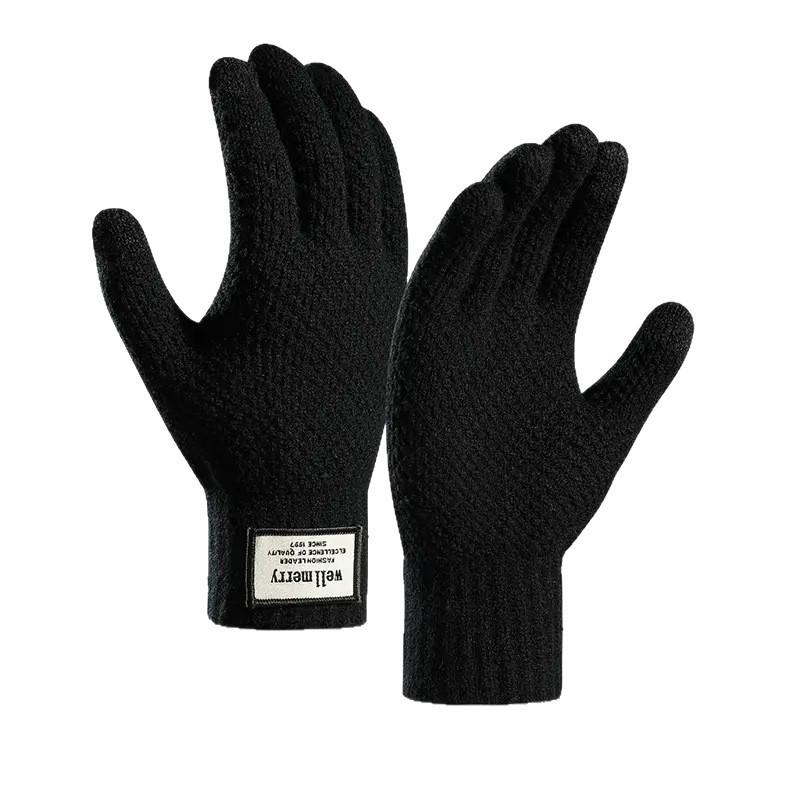 Men’s Wool Touchscreen Gloves: Fleece-Lined, Thick Knit for Autumn/Winter Cycling