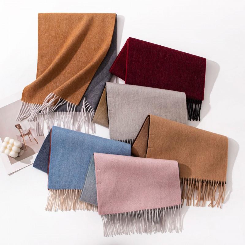 100% Wool Gradient Scarf Women Winter Thick Warm Shawl Double-Sided Two-Tone Elegant Lightweight Luxury