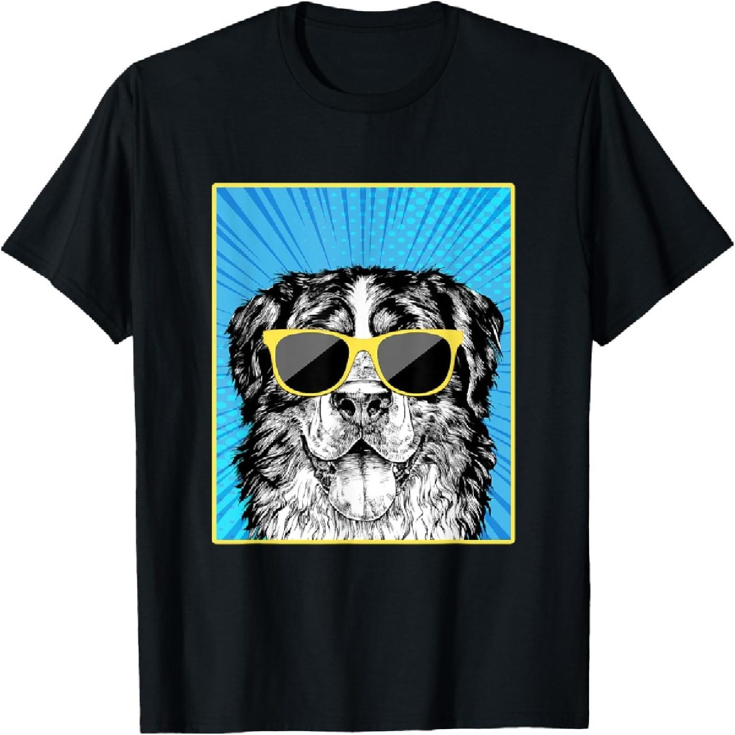 Berner Portrait Pop Art Bernese Mountain Dog with Sunglasses T-Shirt S