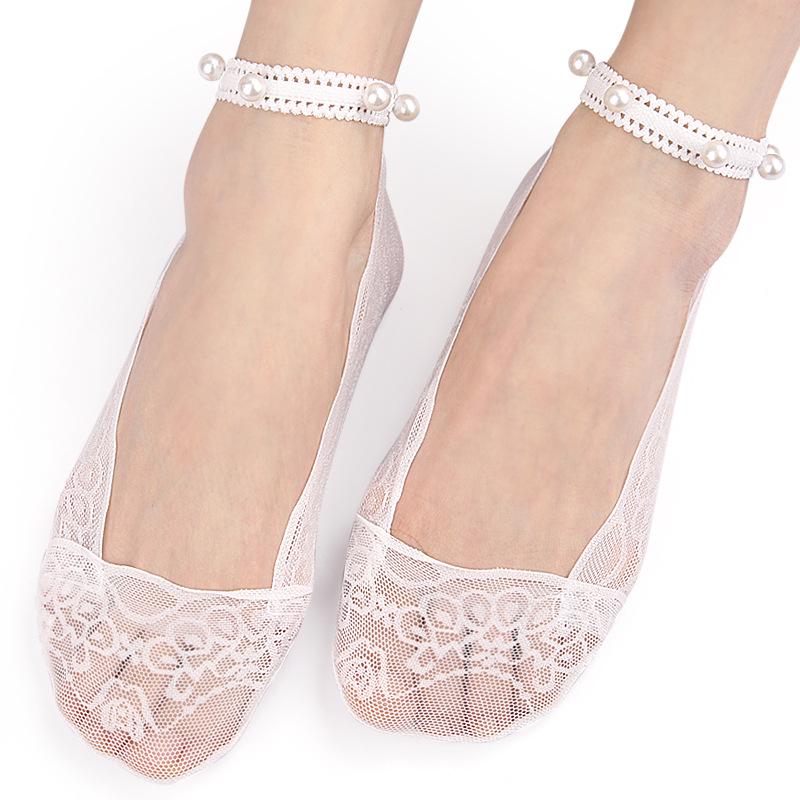 Women's Pearl Lace Low-Cut Non-Slip Invisible Ankle Socks - Summer Thin & Versatile