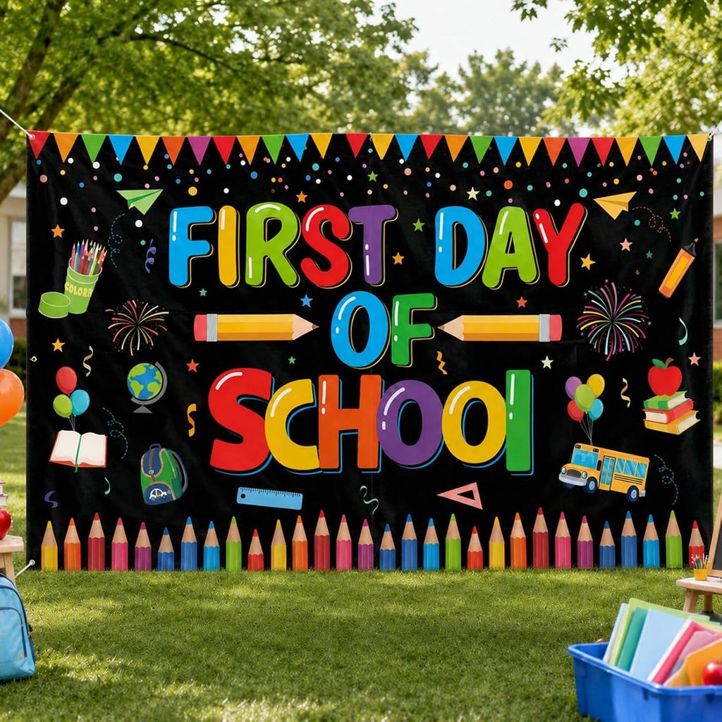 Bunte Erstklässler-Kulisse Zurück in die Schule Klassenzimmer-Dekoration Große Größe Willkommen im Kindergarten Banner Dekoration für