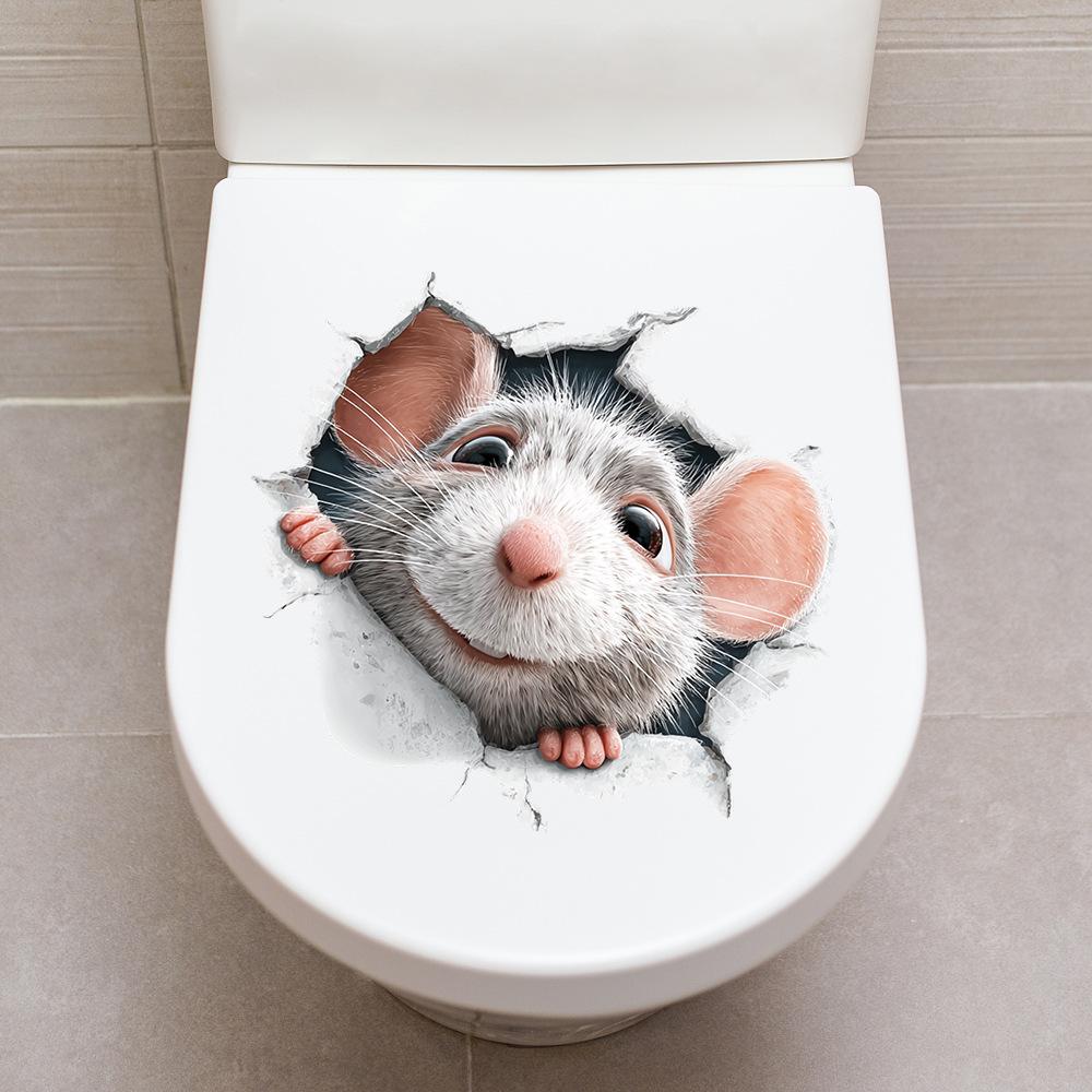 Funny Mouse Toilet Sticker, Self-Adhesive Removable No Trace Decal for Bathroom Decoration