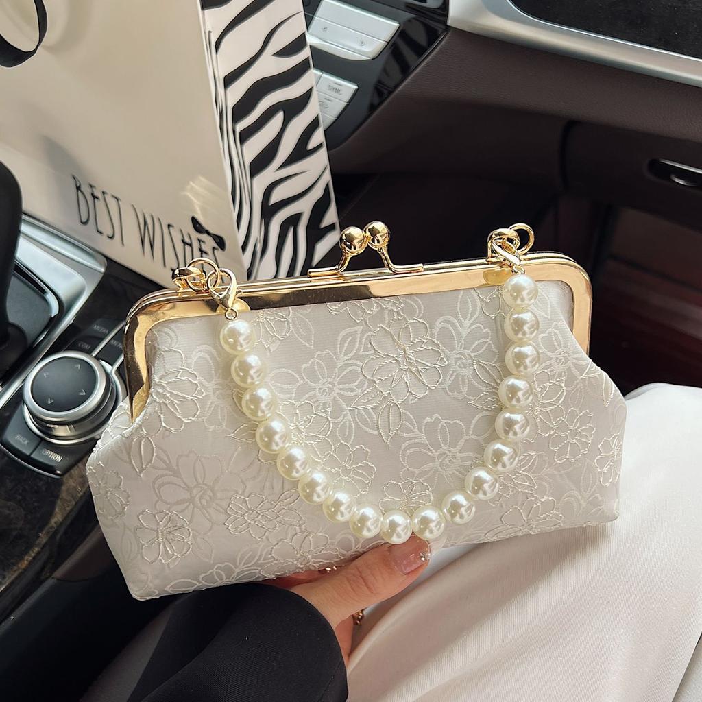 New Chinese Style Pearl Beaded Shell Women's Fashion Versatile Silk Light Luxury Chain Strap Crossbody Bag