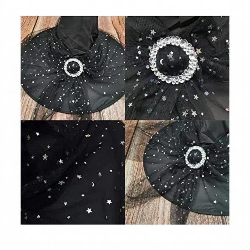 Halloween Witch Hats With Lace Mesh Veil Rhinestone Buckle Design For Cosplay Dress Up Costume Parties