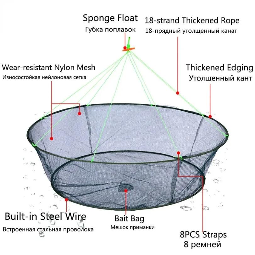 Open folding lifting net, fish bag, crab cage, fishing net, hand thrown net, lifting net, circular shrimp net