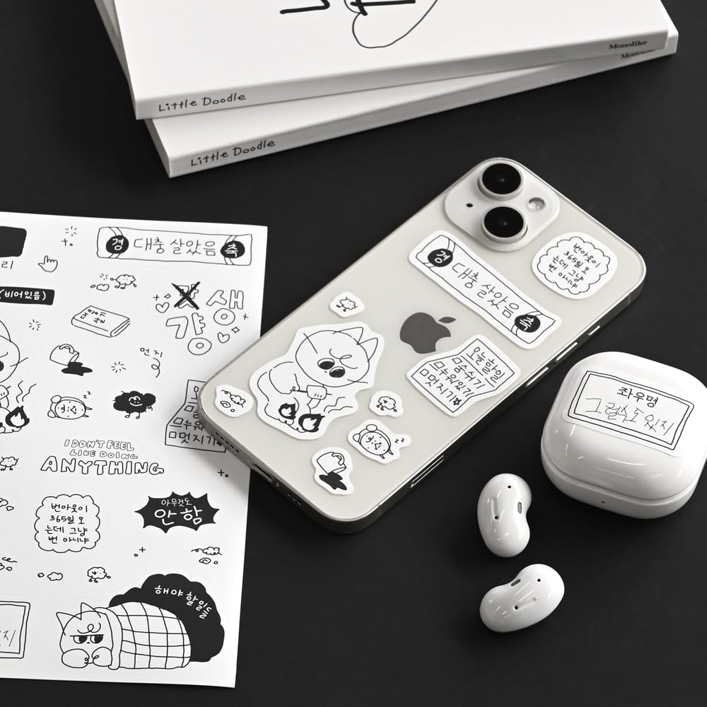 Monolike Little Doodle One Day Theme Sticker Set of 6 Stylish stickers perfect for journaling and x cm - peel-and-stick scrapbooking, multicolored,