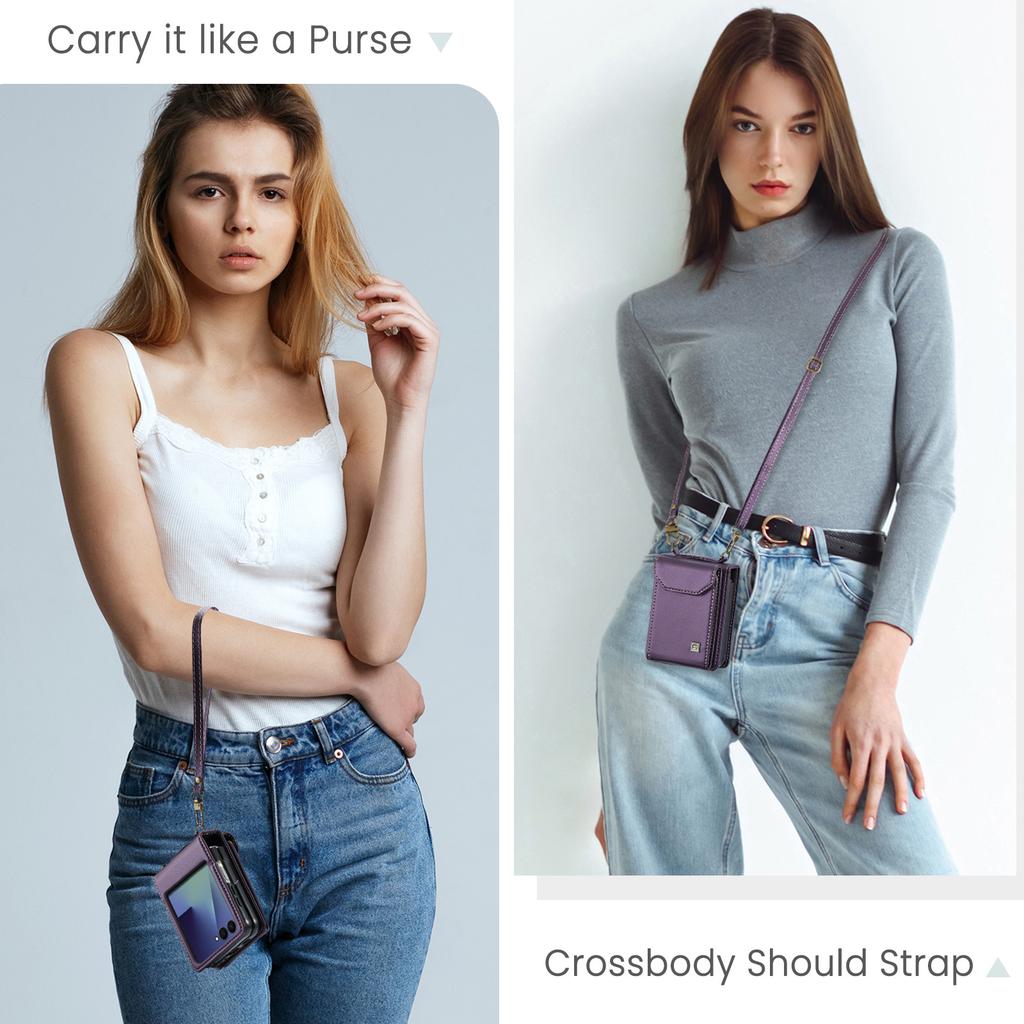 Crossbody Leather Phone Case for Samsung Galaxy Z Flip 7 Fe Flip6 5 Lanyard&buckle Multifunctional Card Slot Wallet Holder Cover