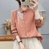 Spring 2026 Women's Embroidered Double Gauze Long Sleeve Casual Shirt with Lapel