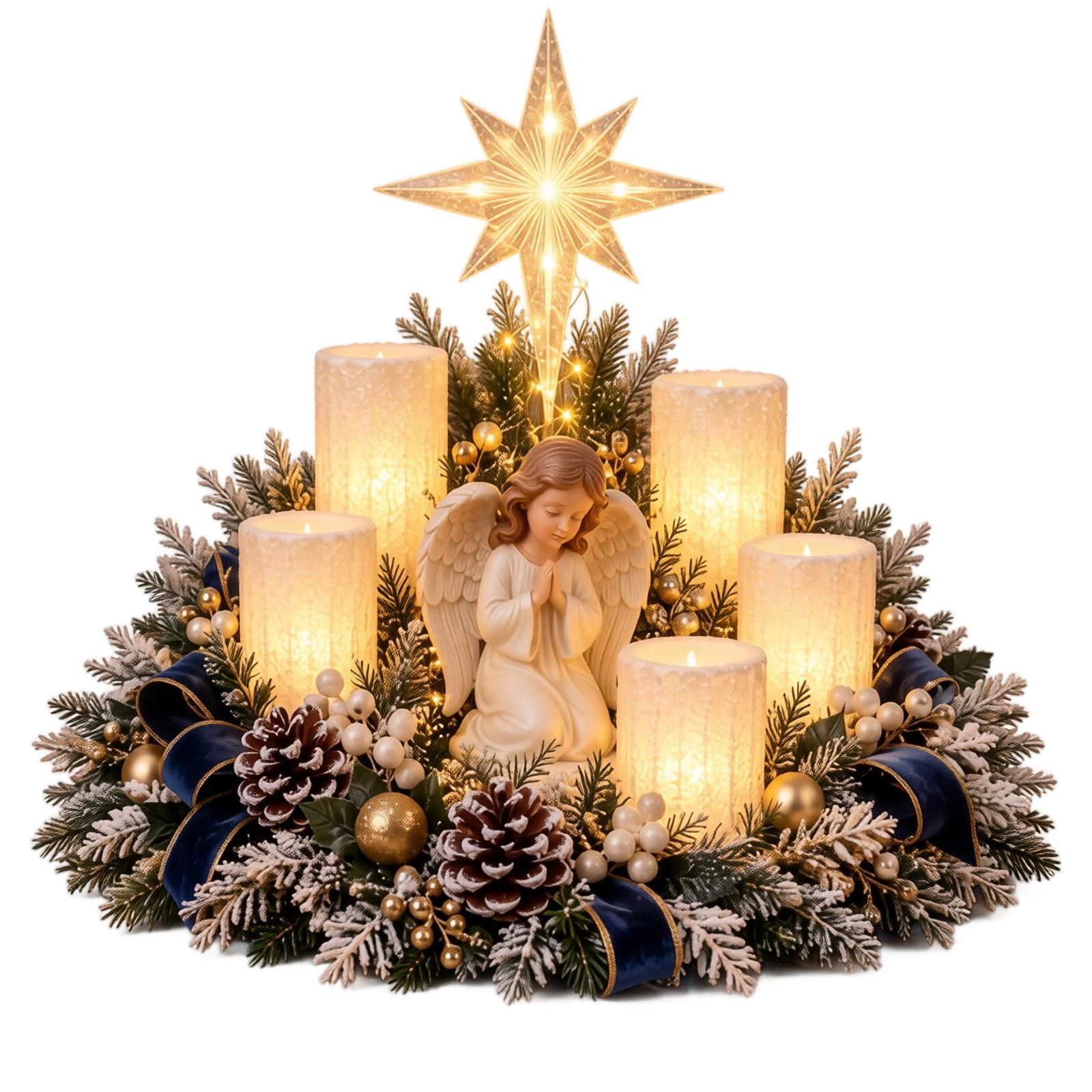 Flammenlose Weihnachts-Tischdekoration, Warm schimmernder Kerzenlicht-Mittelpunkt für die Feierparty und das Zuhause One Size